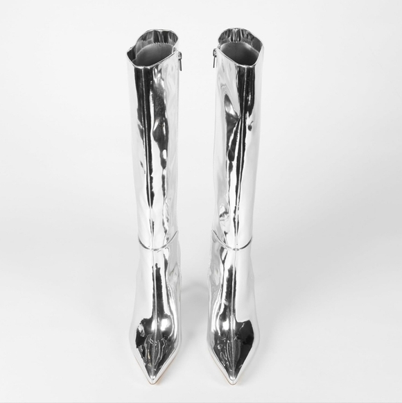 The Drop Shoes - The Drop Women's Gemini Tall Heeled Boot Silver Mirror Sz: 7 NWT